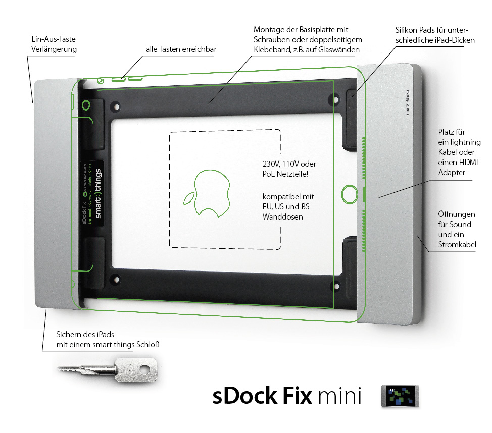 smart things sDock Fix mini 4 s09 schwarz -  Wandhalterung/Ladestation für Apple iPad mini 4 /5