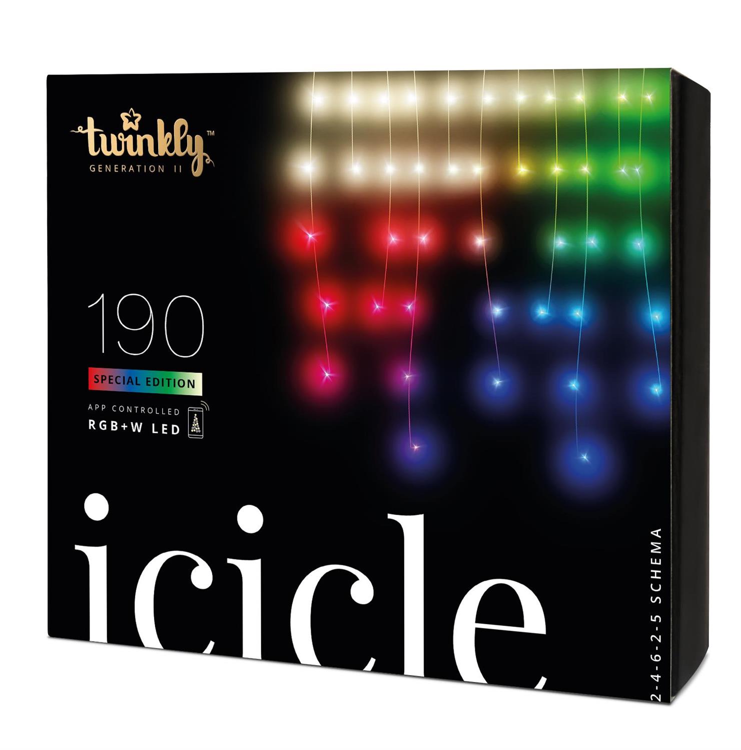 twinkly Smarte Lichterkette ICICLE mit 190 5mm LED RGBW, 5m, transparentes Kabel, BluetoothT+WiFi, Gen II, IP44