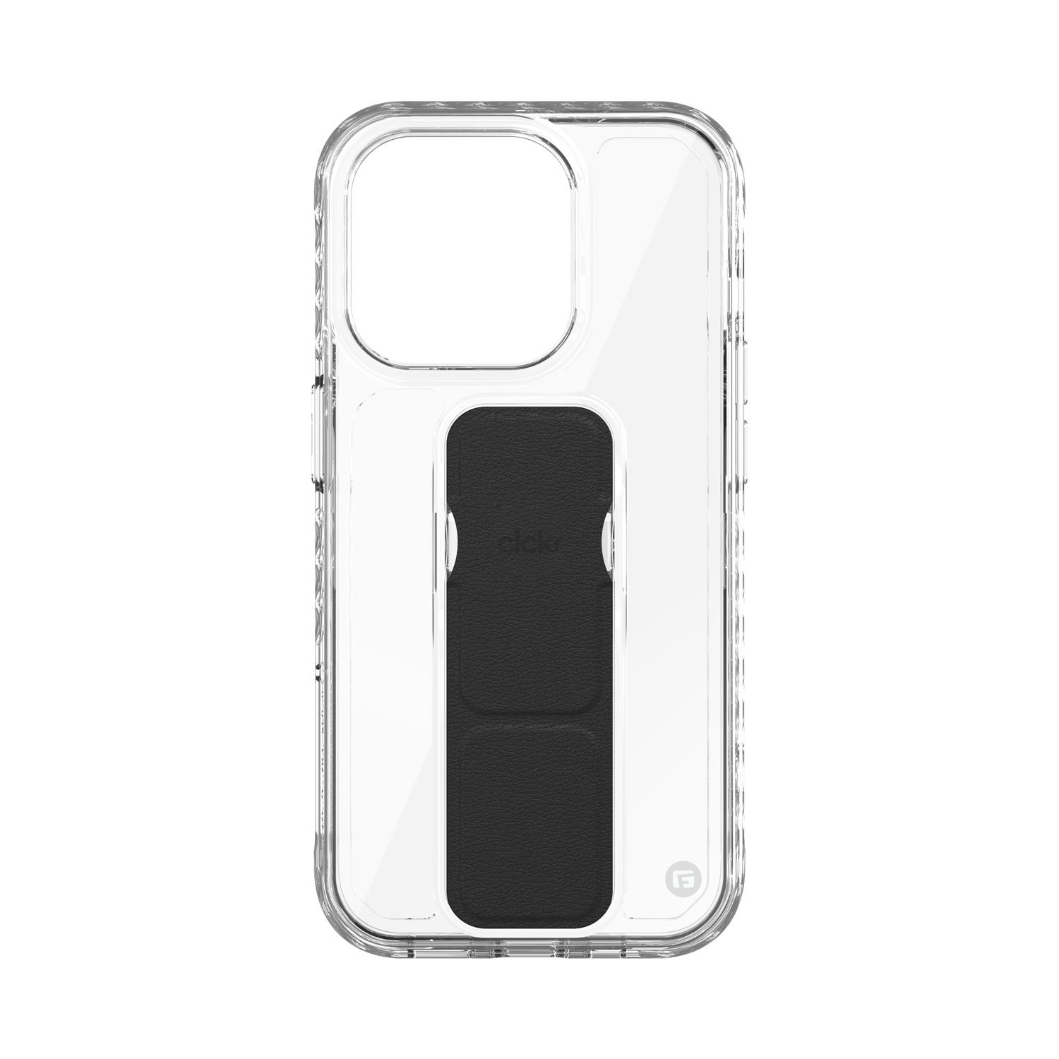 CLCKR Stand und Grip Case für iPhone 15 Pro - clear/black