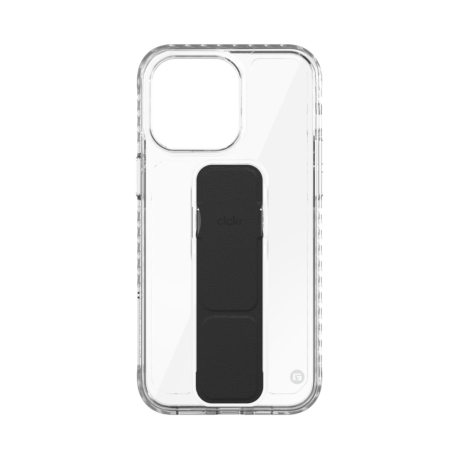 CLCKR Stand und Grip Case für iPhone 15 Pro Max - clear/black