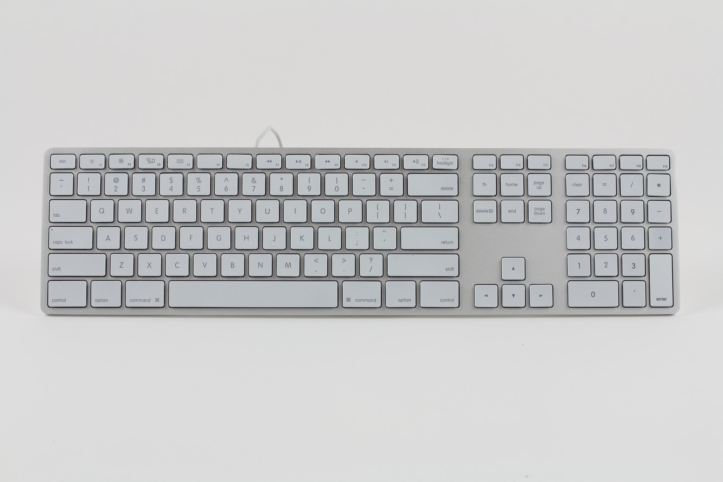 Matias Aluminium Erweiterte USB Tastatur mit Hintergrundbeleuchtung DEUTSCH für Mac OS - Silber mit weißen Tasten