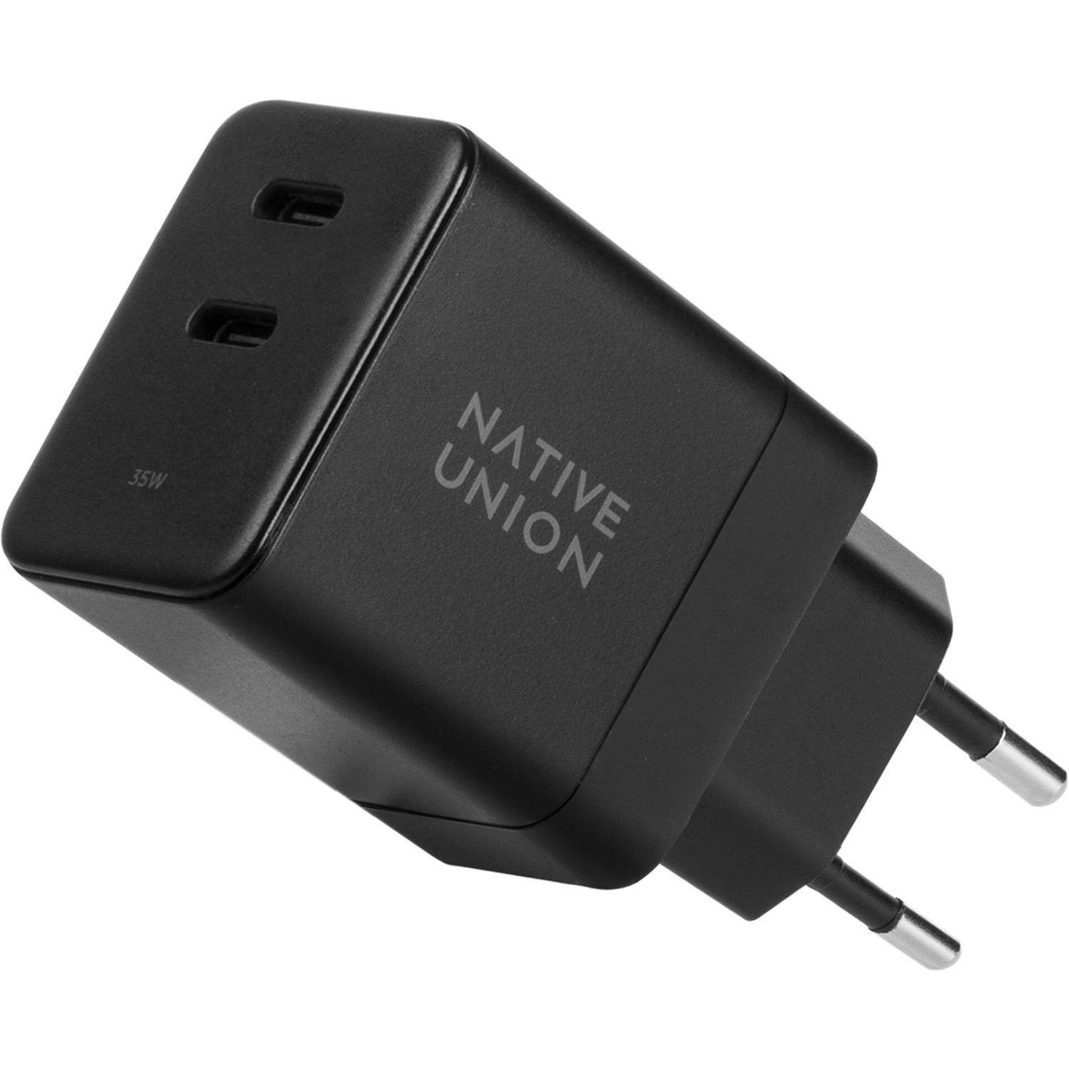 Native Union 35W Dual USB-C Fast GaN PD Wall Charger in Schwarz