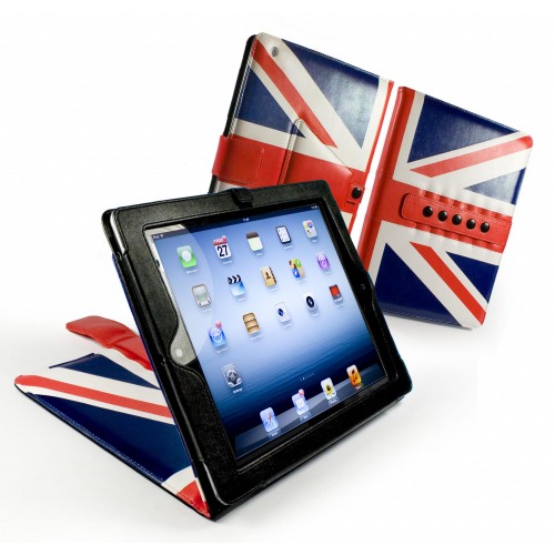 Tuff-Luv Multi-View UK Flagge Union Jack Stasis Serie Ledertasche für Apple iPad 3 + 4