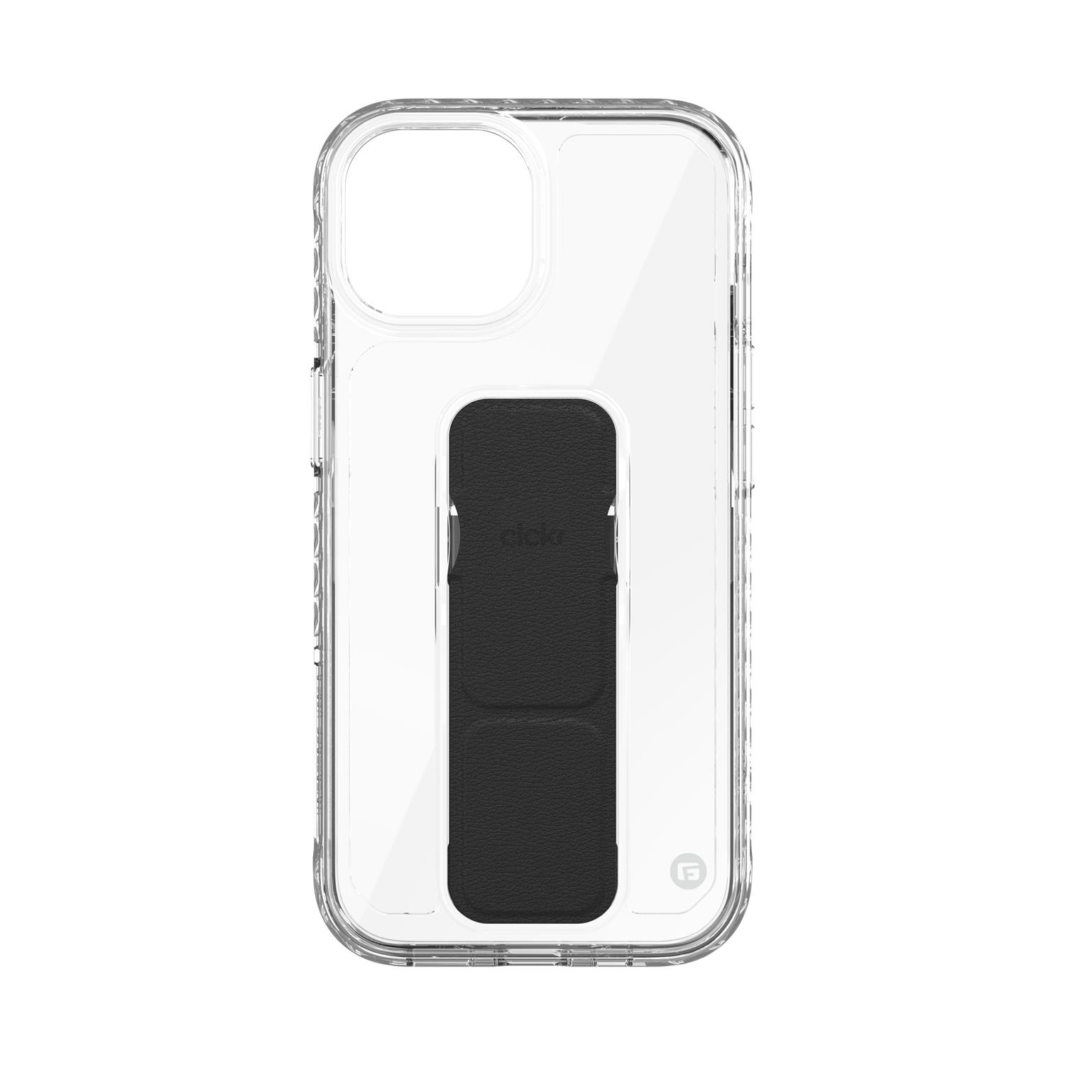 CLCKR Stand und Grip Case für iPhone 15 - clear/black