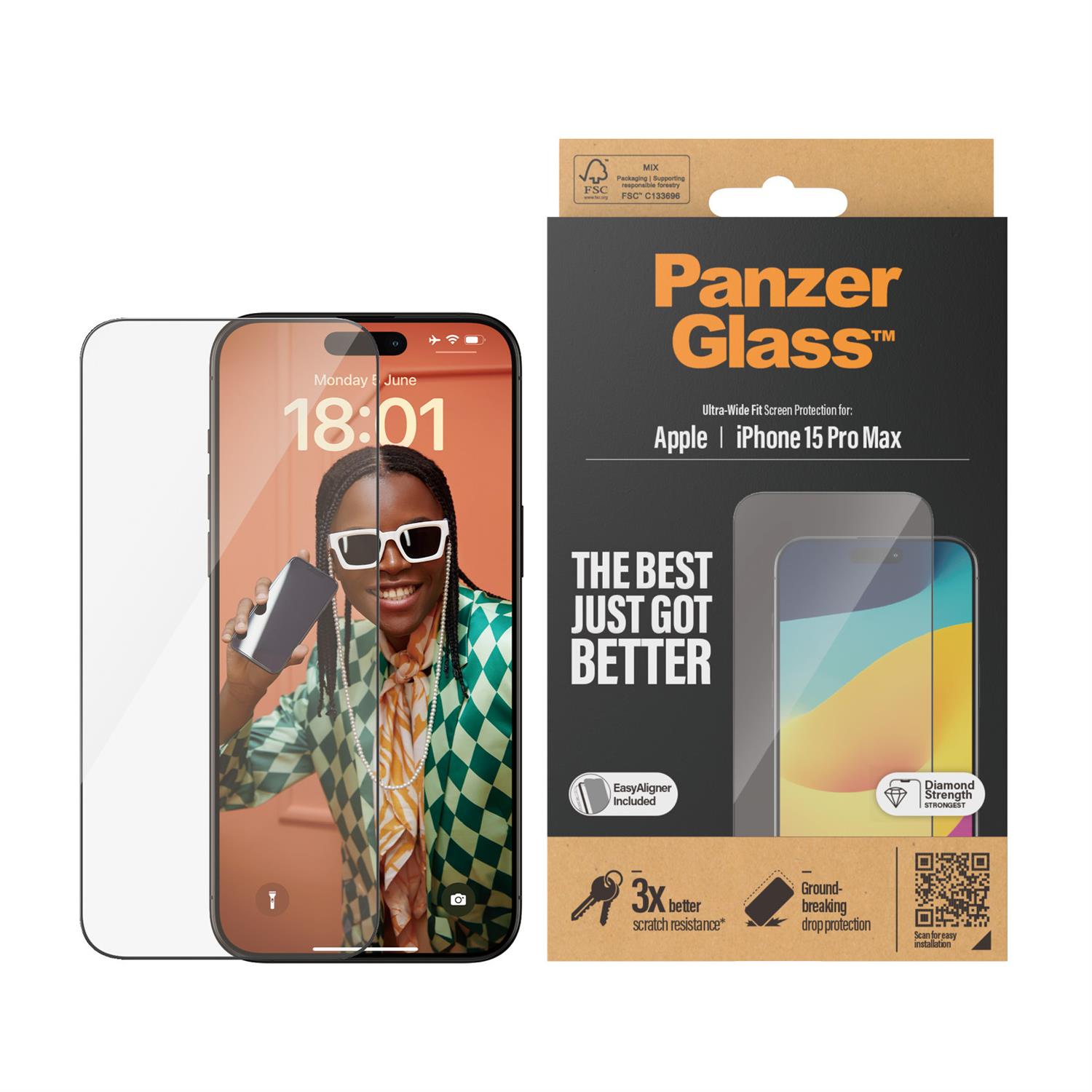 PanzerGlass Ultra Wide Fit für iPhone 15 Pro Max - transparent