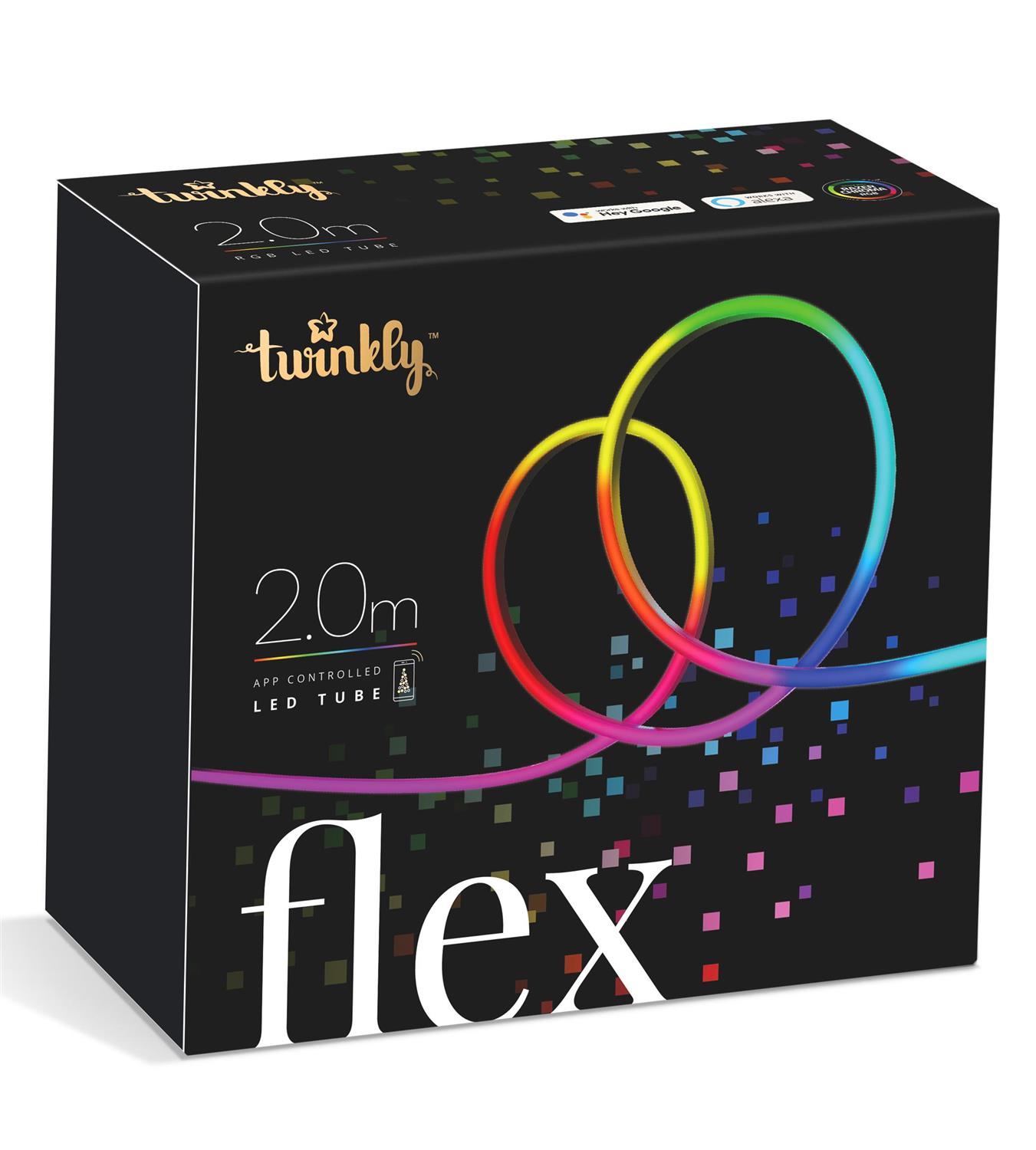twinkly Smarte, flexibles LED Band FLEX mit 192 LED RGB, 2 Meter, Starter, Schwarz, Bluetooth+WiFi, Gen II, IP20