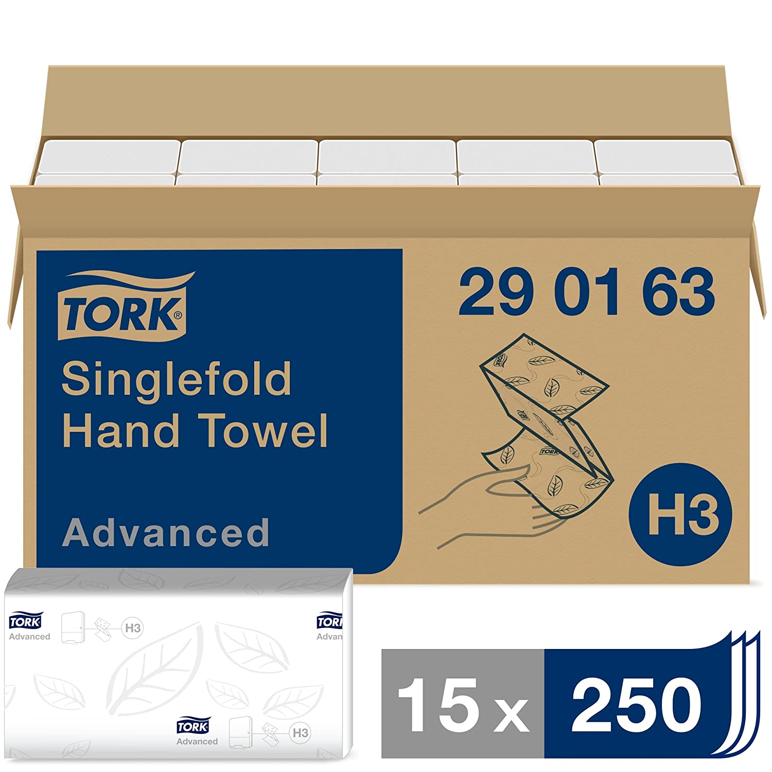 TORK Papierhandtücher 290163 H3 Advanced Soft Zick-Zack-Falzung 2-lagig 3.750 Tücher - Weiss