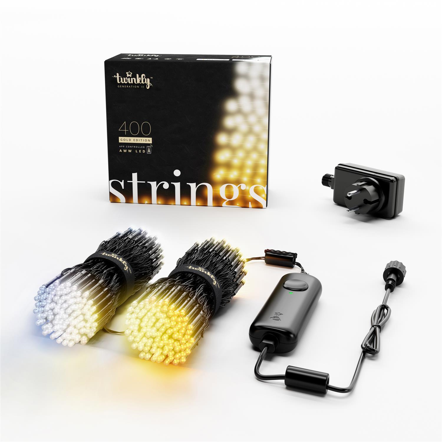 Twinkly Smarte Lichterkette STRINGS mit 400 4,3mm LED AWW weiss/warmweiss, Kabel schwarz, 32m, WiFi, Gen II, IP44