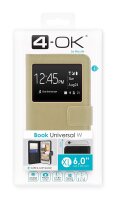 4-OK Book Window Universal Schutz Etui mit Kartenfach - Gold (XL)