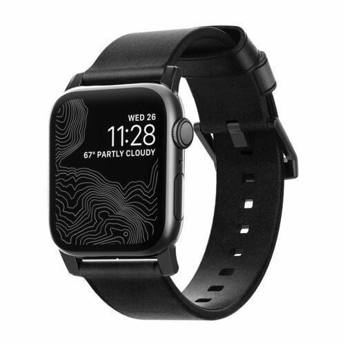 Nomad Strap Modern Leather für Apple Watch 42/44/45/49 mm - schwarzer Connector / Schwarz