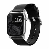 Nomad Strap Modern Leather for Apple Watch 42/44/45/49 mm - Silver Connector / Black