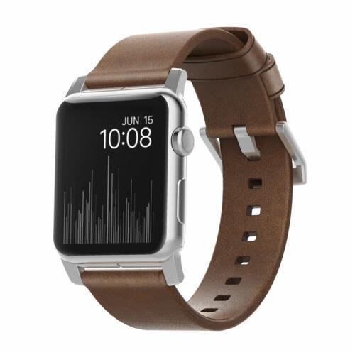 Nomad Strap Modern Leather pour Apple Watch 42/44/45/49 mm - Connecteur argent / Marron