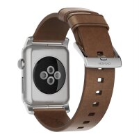 Nomad Strap Modern Leather pour Apple Watch 42/44/45/49 mm - Connecteur argent / Marron