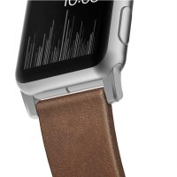 Nomad Strap Modern Leather pour Apple Watch 42/44/45/49 mm - Connecteur argent / Marron