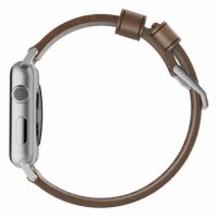 Nomad Strap Modern Leather pour Apple Watch 42/44/45/49 mm - Connecteur argent / Marron
