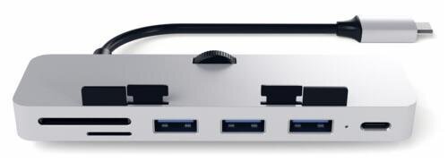 Satechi Type-C Clamp Hub Pro mit USB-C Datenanschluss/ Micro/SD Kartenlesegerät - Silber