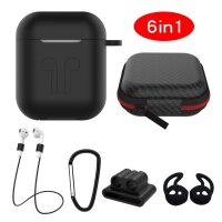 Cyoo 6in1 Silicon Cover für Apple AirPods mit Zubehör - Schwarz