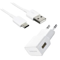 Samsung EP-TA50EWE - Schnell Ladegerät + USB Typ C Kabel - Weiss