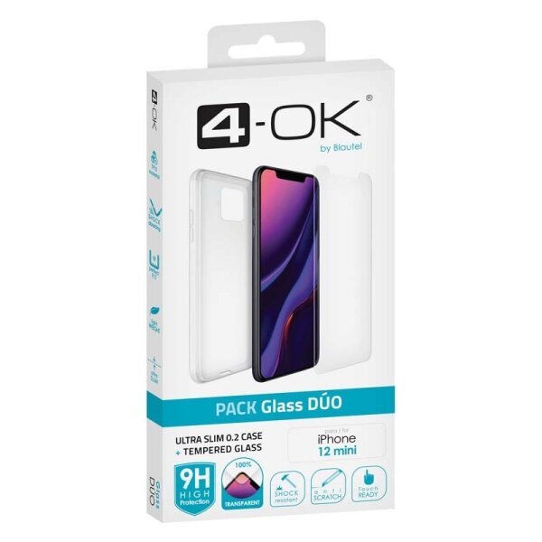 4-OK Glass Duo Protek Case und TEMPERED GLASS für Apple iPhone 12 mini