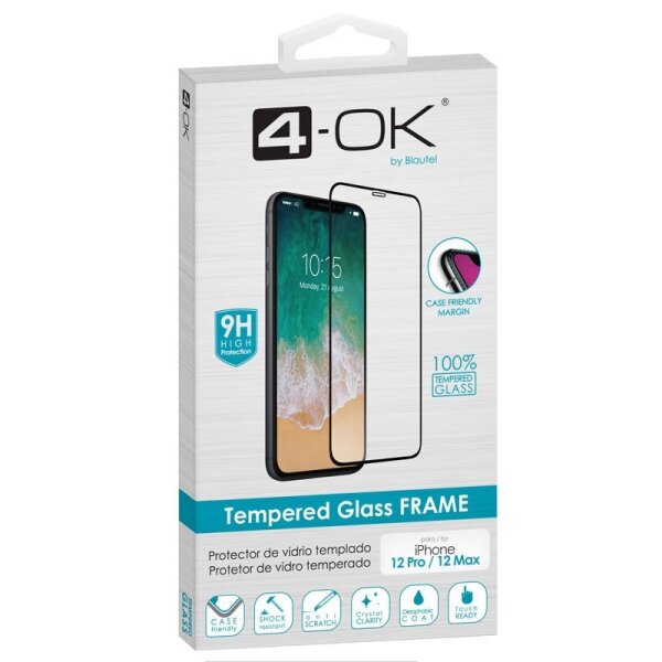 4-OK SCREEN PROTECTOR GLASS CASE FRIENDLY für Apple iPhone 12 / 12 Pro - Schwarzer Rahmen