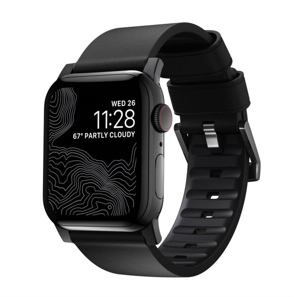 Nomad Modern Strap BLK Active Leather Connector 42/44/45/49mm Pro V2 - Schwarz