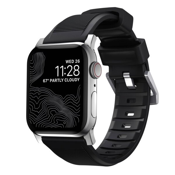 Cinturino Nomad Rugged V2 Bracciale Connettore Argento per Apple Watch 49/45/44/42 mm - Nero