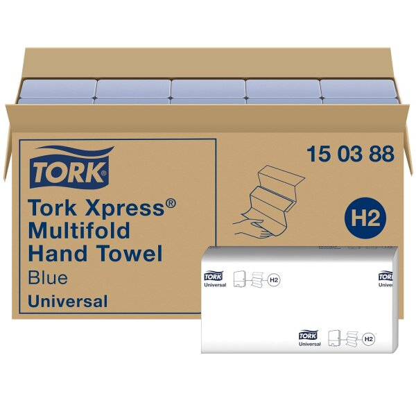 TORK Papierhandtücher 150388 Xpress H2 Universal Interfold-Falzung 2-lagig 4.740 Tücher - Blau