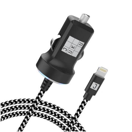 JUKU Lightning KFZ Ladegerät 12W 2.4A Schwarz - MFI - PKW Auto KFZ LKW Womo Schnellladegerät Power Ladegerät Ladekabel