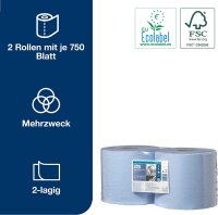 TORK Putztuchrollen Advanced 420 2-lagig 2 x 750 Blätter - Blau