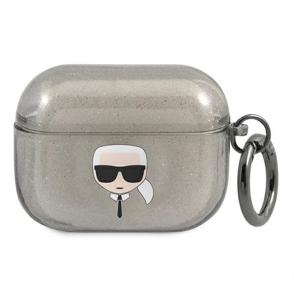 Karl Lagerfeld Glitter Head Schutz Hülle Tasche für Apple Airpods Pro - transparent