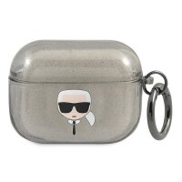 Karl Lagerfeld Glitter Head Schutz Hülle Tasche für Apple Airpods Pro - transparent