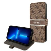 Guess 4G Stripe Book Case Schutz Hülle für iPhone 13 mini - Braun
