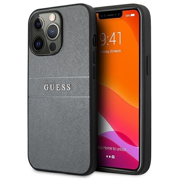 Guess Saffiano Strap Collection Hard Case Schutz Hülle für Apple iPhone 13 mini - Grau