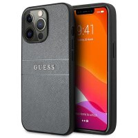 Guess Saffiano Strap Collection Hard Case Schutz Hülle für Apple iPhone 13 mini - Grau