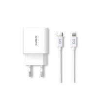Epico 20W USB-C Power Schnell Ladegerät + USB-C Kabel auf Lightning - Weiss