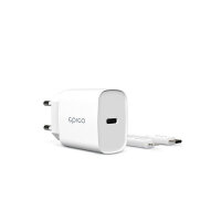 Epico 20W USB-C Power Schnell Ladegerät + USB-C Kabel auf Lightning - Weiss