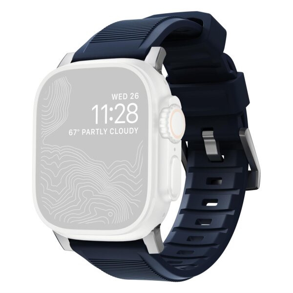 Nomad Rugged Strap Armband für Apple Watch 42/44/45/49mm (Connector Silber) - Atlantic Blue