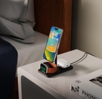 Twelve South HiRise 3 Deluxe: 3-in-1 Wireless Charger für MagSafe iPhone, Watch und Bluetooth Ohrhörer, inklusive Netzeil mit Steckern für UK, EU, US, etc.
