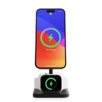 Twelve South HiRise 3 Deluxe: 3-in-1 Wireless Charger für MagSafe iPhone, Watch und Bluetooth Ohrhörer, inklusive Netzeil mit Steckern für UK, EU, US, etc.
