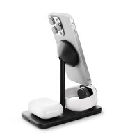 Twelve South HiRise 3 Deluxe: 3-in-1 Wireless Charger für MagSafe iPhone, Watch und Bluetooth Ohrhörer, inklusive Netzeil mit Steckern für UK, EU, US, etc.