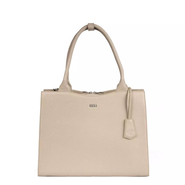 Socha Diamond Vanilla Bolsa para portátil de piel auténtica de 14 pulgadas - Beige
