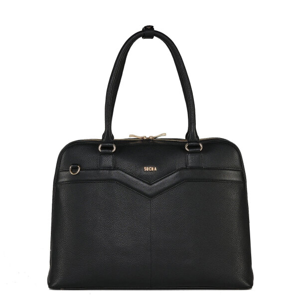 Socha Diamond Couture Bolsa para portátil de piel auténtica de 15,6 pulgadas - Negro