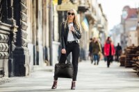 Socha Diamond Couture Bolsa para portátil de piel auténtica de 15,6 pulgadas - Negro
