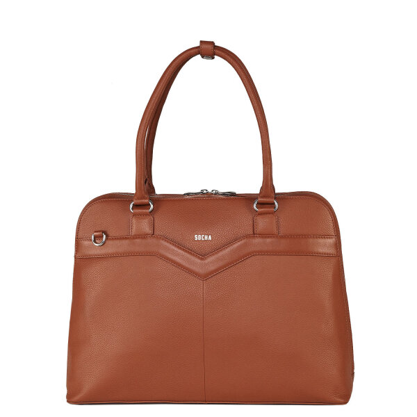 Socha Diamond Couture Cognac 15.6 Zoll Echtleder Laptoptasche - Braun