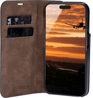 JT Berlin Echtleder BookCase Tegel Etui für Apple iPhone 16 Pro Max - Schwarz