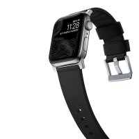Nomad Active Leather Band Pro Armband Connector Silver für Watch 42/44/45mm - Schwarz