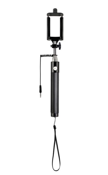 Essentialz Monopod Wired Selfie-Stick mit integriertem Fernauslöser-Knopf (kabelgebunden) für Smartphones - Schwarz
